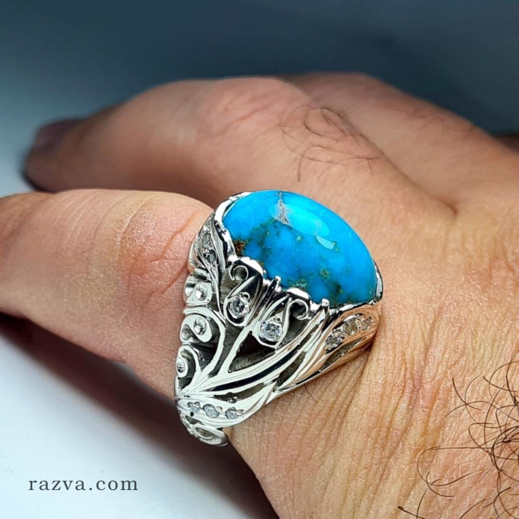 Bague en argent pour homme et femme avec turquoise Neyshabour bleue