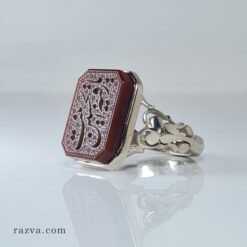 Bague musulmane pour homme avec agate yéménite rouge foncé rectangulaire