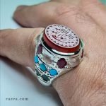 Bague homme en argent avec pierres naturelles rubis, turquoise, dur najaf, émeraude