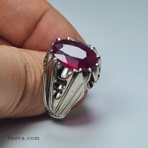 bague-homme-argent-rubis-monture-brillante