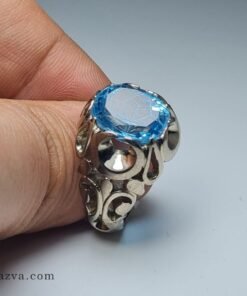 bague-argent-homme-topaze-bleu-naturelle