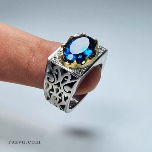 bague-chevaliere-homme-topaze-bleu