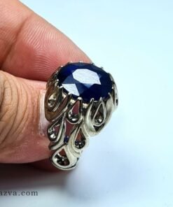 bague-homme-argent-saphir-bleu-naturel