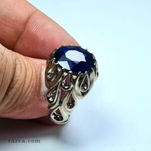 bague-homme-argent-saphir-bleu-naturel