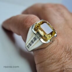 Bague homme en argent 925 avec citrine naturelle jaune, monture fait main