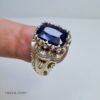 Bague artisanale en argent avec pierre précieuse saphir bleu