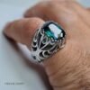 Bague en argent 925 avec topaze verte naturelle, design luxueux et sculpté