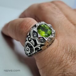 Chevalière en argent 925 avec péridot naturel, bijou luxueux et raffiné