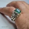 Bague homme en argent 925 avec pierre émeraude Zambia naturelle et monture sculptée