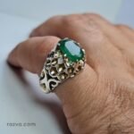 Bague en argent 925 pour homme avec émeraude Zambia naturelle, monture fine et élégante