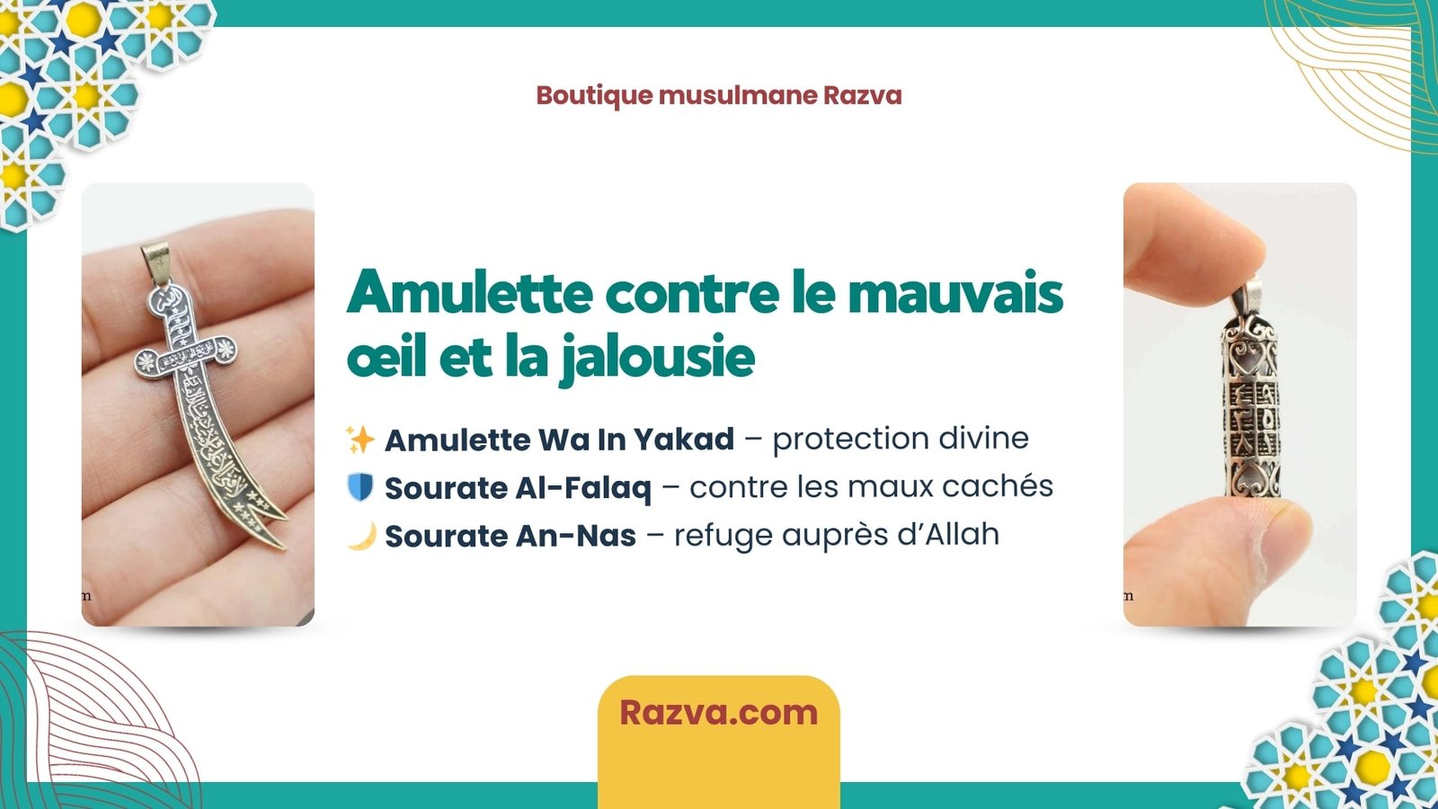 Amulette islamique contre le mauvais œil et la jalousie avec versets coraniques