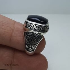 Chevalière homme argent 925 agate noire yéménite sculptée