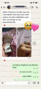 Avis client en France sur une bague verte en argent achetée chez Razva – satisfaction et professionnalisme salués.