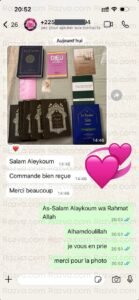 Commande de livres islamiques et Coran par un client en Côte d’Ivoire – avis positif sur la qualité et l’envoi Razva.