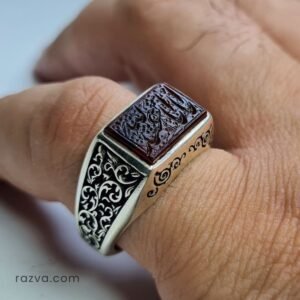 Bague homme argent 925 avec pierre agate rouge foncé rectangulaire