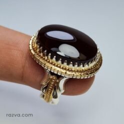 Bague artisanale mixte ovale en agate rouge yéménite