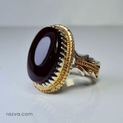 Bague iranienne en argent et doré avec pierre naturelle agate rouge