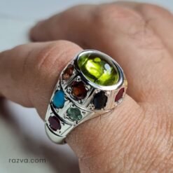 Bague en argent avec péridot et pierres précieuses colorées pour homme et femme