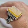 Bague Sharaf ash-Shams homme en argent avec agate jaune naturelle