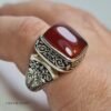 Chevalière mixte en argent avec pierre agate rouge yéménite artisanale