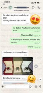 Client en France satisfait de ses bagues en argent islamiques achetées chez Razva – finition soignée et design religieux apprécié.