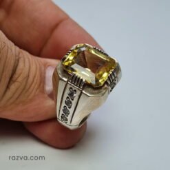 Bague artisanale en argent avec pierre citrine rectangulaire