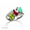 Bague femme artisanale en argent avec rubis, émeraude et péridot