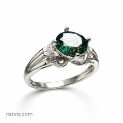 Bague femme argent 925 avec moissanite verte ovale naturelle