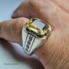Bague pour homme en argent 925 avec citrine jaune naturelle