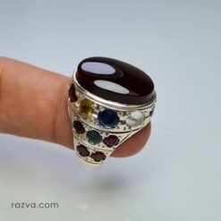 Bague homme argent massif avec incrustations de pierres colorées