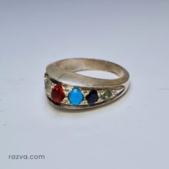 Bague mixte argent 925 avec cinq pierres fines faite main