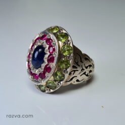 Chevalière homme fait main en Iran avec pierres naturelles et monture ajourée