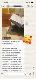 Avis client en France sur l’achat du Coran et de livres islamiques chez Razva – livraison réussie et satisfaction pour une boutique musulmane en ligne.