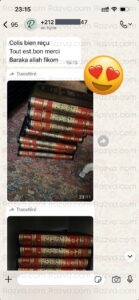 Retour d’un client au Maroc sur la collection complète d’Al-Kafi en arabe, 8 tomes – commande bien reçue et ouvrages appréciés chez Razva.